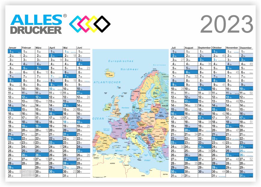 Kalendarium 2023 mit Europakarte